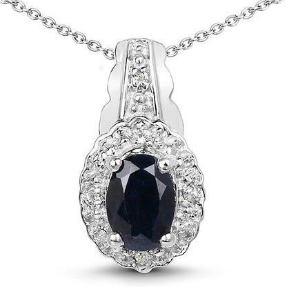 0.98 Carat Genuine Blue Sapphire and White Topaz .925 Sterling Silver Pendant  DestGlow