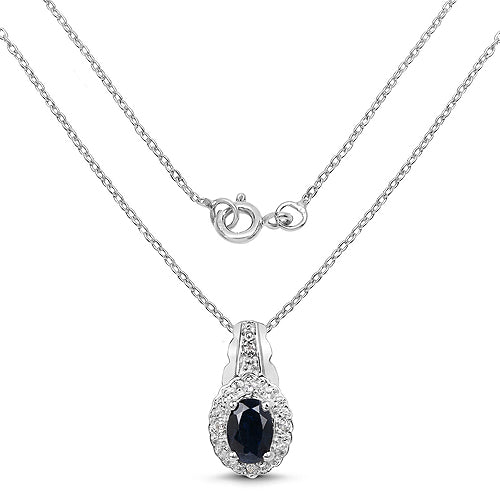 0.98 Carat Genuine Blue Sapphire and White Topaz .925 Sterling Silver Pendant  DestGlow