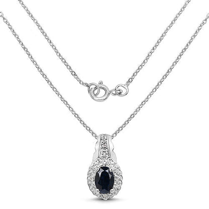 0.98 Carat Genuine Blue Sapphire and White Topaz .925 Sterling Silver Pendant  DestGlow