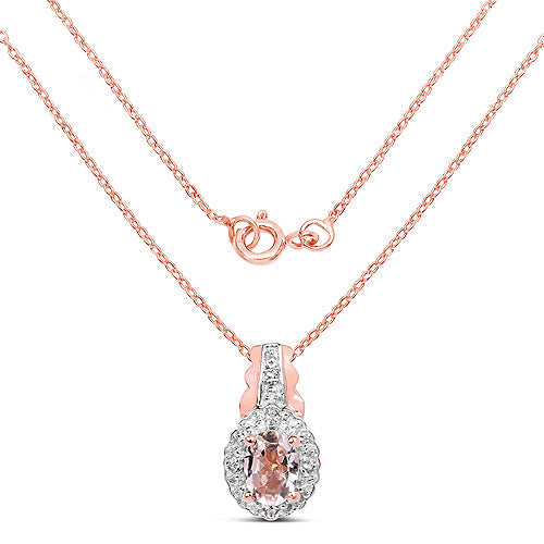 14K Rose Gold Plated 0.73 Carat Genuine Morganite &amp; White Topaz .925 Sterling Silver Pendant  DestGlow