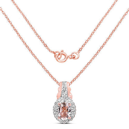 14K Rose Gold Plated 0.73 Carat Genuine Morganite &amp; White Topaz .925 Sterling Silver Pendant  DestGlow