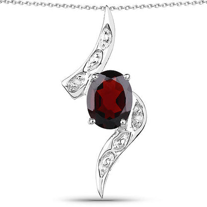 2.02 Carat Genuine Garnet and White Diamond .925 Sterling Silver Pendant  DestGlow
