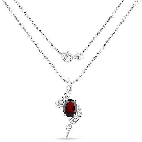 2.02 Carat Genuine Garnet and White Diamond .925 Sterling Silver Pendant  DestGlow