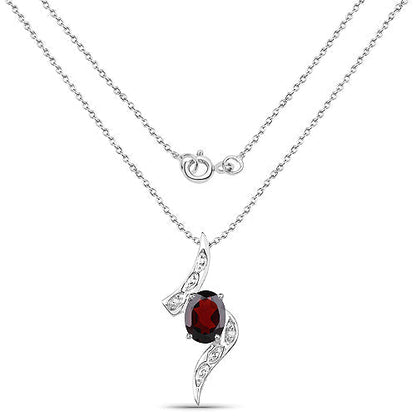 2.02 Carat Genuine Garnet and White Diamond .925 Sterling Silver Pendant  DestGlow
