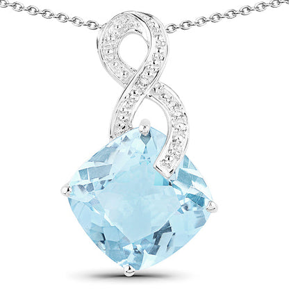 11.95 Carat Genuine Blue Topaz &amp; White Topaz .925 Sterling Silver Pendant  DestGlow