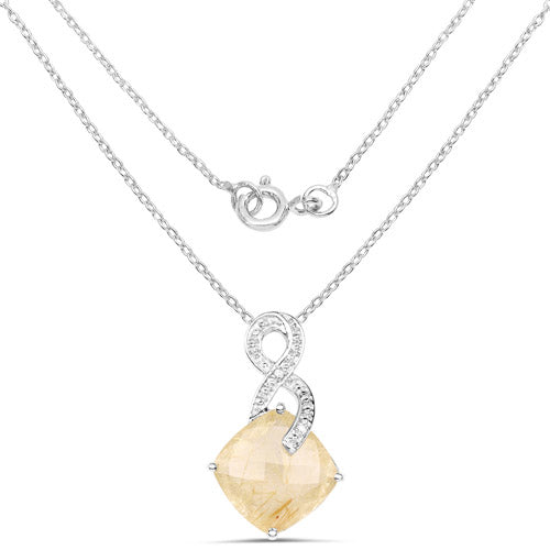 8.81 Carat Genuine Golden Rutile and White Diamond .925 Sterling Silver Pendant  DestGlow
