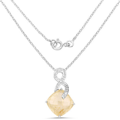 8.81 Carat Genuine Golden Rutile and White Diamond .925 Sterling Silver Pendant  DestGlow