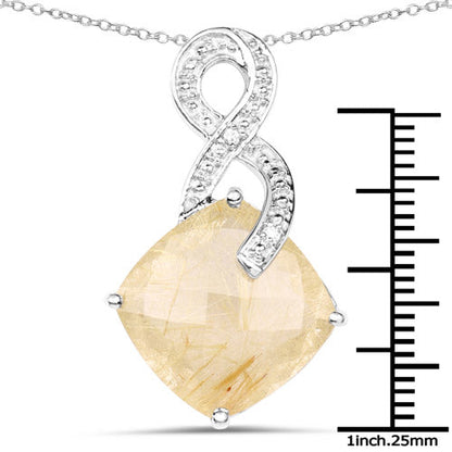 8.81 Carat Genuine Golden Rutile and White Diamond .925 Sterling Silver Pendant  DestGlow