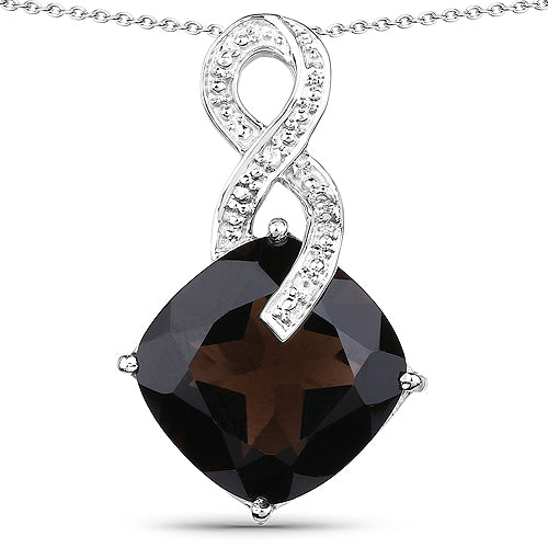 12.36 Carat Genuine Smoky Quartz and White Topaz .925 Sterling Silver Pendant  DestGlow
