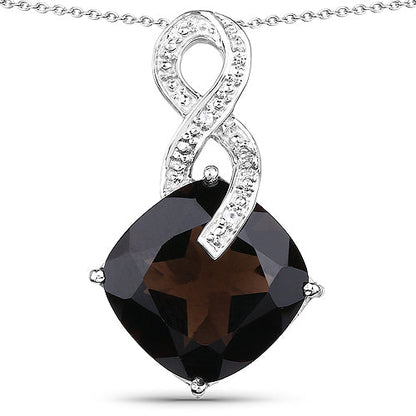 12.36 Carat Genuine Smoky Quartz and White Topaz .925 Sterling Silver Pendant  DestGlow