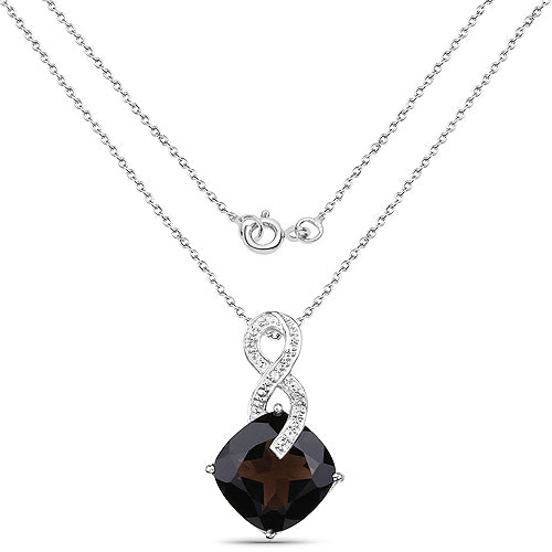 12.36 Carat Genuine Smoky Quartz and White Topaz .925 Sterling Silver Pendant  DestGlow