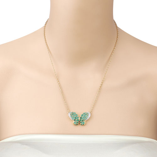 2.80 Carat Genuine Emerald and White Zircon .925 Sterling Silver Pendant  DestGlow