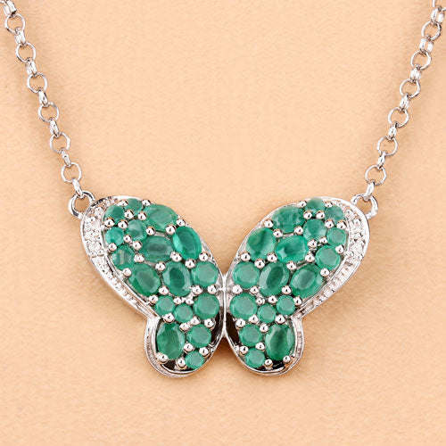 2.80 Carat Genuine Emerald and White Zircon .925 Sterling Silver Pendant  DestGlow