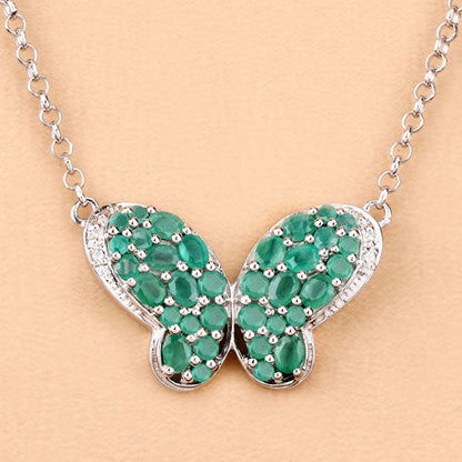 2.80 Carat Genuine Emerald and White Zircon .925 Sterling Silver Pendant  DestGlow