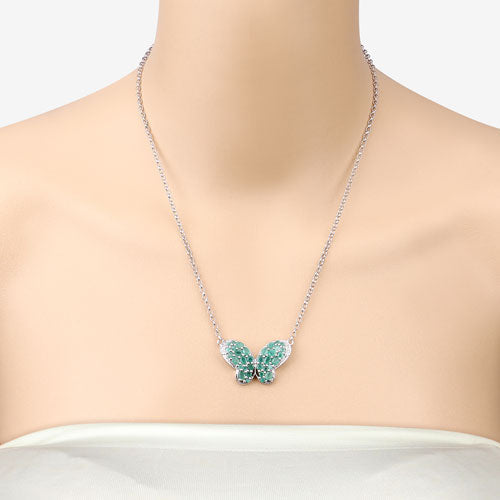 2.80 Carat Genuine Emerald and White Zircon .925 Sterling Silver Pendant  DestGlow