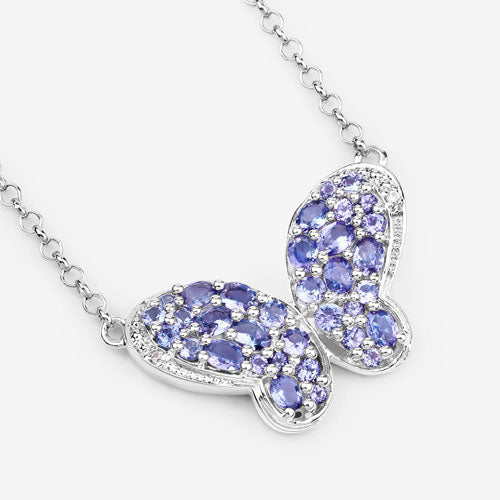 3.31 Carat Genuine Tanzanite and White Zircon .925 Sterling Silver Pendant  DestGlow