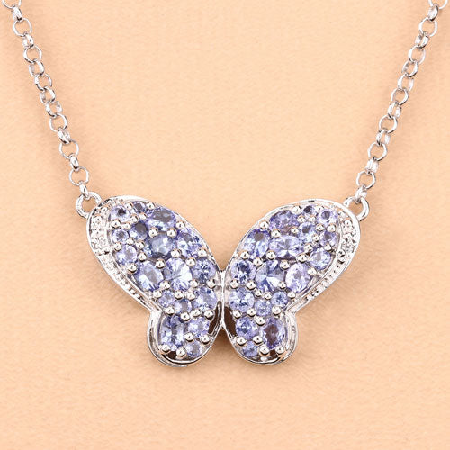 3.31 Carat Genuine Tanzanite and White Zircon .925 Sterling Silver Pendant  DestGlow