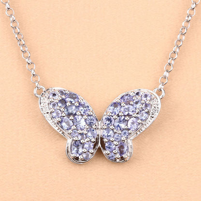 3.31 Carat Genuine Tanzanite and White Zircon .925 Sterling Silver Pendant  DestGlow