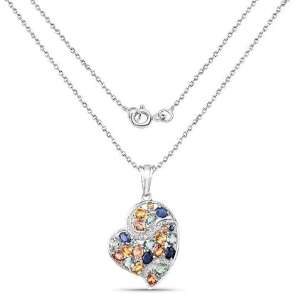 4.00 Carat Genuine Multi Sapphire .925 Sterling Silver Pendant  DestGlow