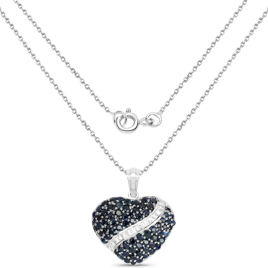 4.60 Carat Genuine Blue Sapphire and White Topaz .925 Sterling Silver Pendant 