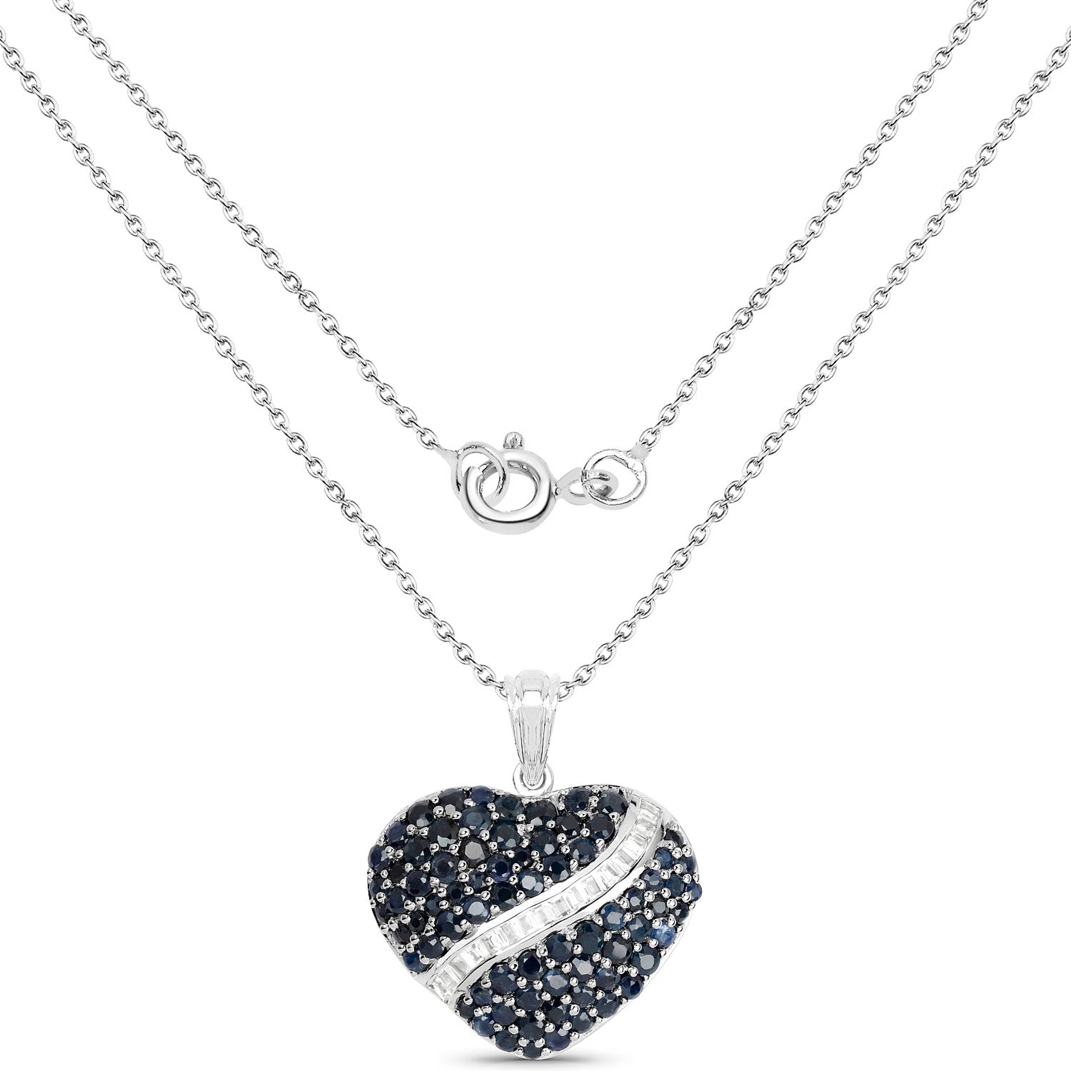 4.60 Carat Genuine Blue Sapphire and White Topaz .925 Sterling Silver Pendant 
