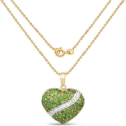 14K Yellow Gold Plated 4.51 Carat Genuine Chrome Diopside and White Topaz .925 Sterling Silver Pendant  DestGlow