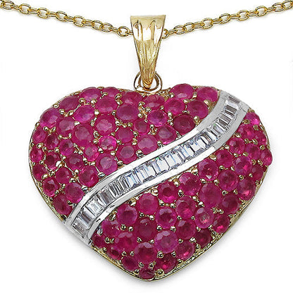 14K Yellow Gold Plated 4.67 Carat Genuine Ruby &amp; White Topaz .925 Sterling Silver Pendant  DestGlow