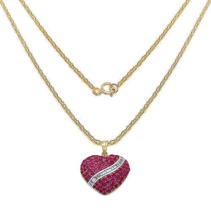 14K Yellow Gold Plated 4.67 Carat Genuine Ruby &amp; White Topaz .925 Sterling Silver Pendant  DestGlow