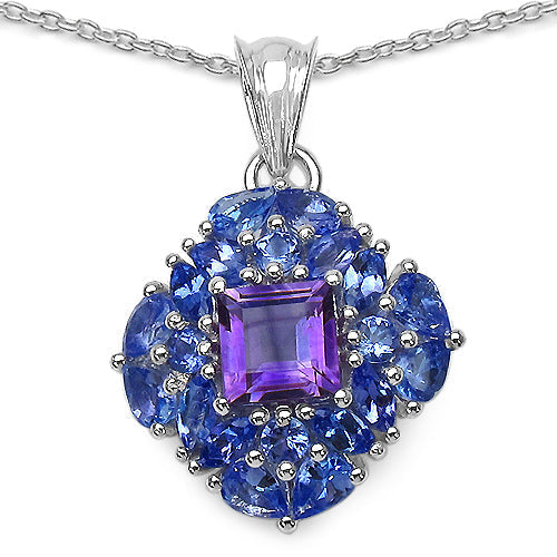 3.04 Carat Genuine Amethyst .925 Sterling Silver Pendant  DestGlow
