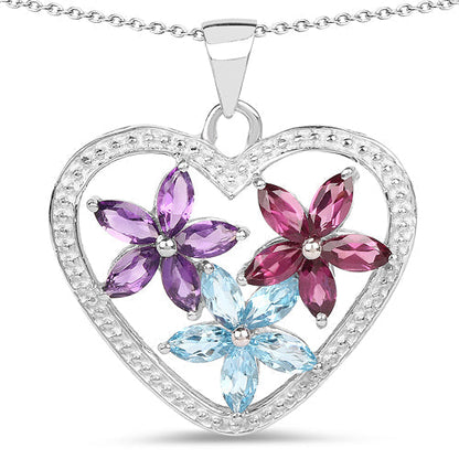 2.35 Carat Genuine Amethyst, Swiss Blue Topaz and Rhodolite .925 Sterling Silver Pendant  DestGlow