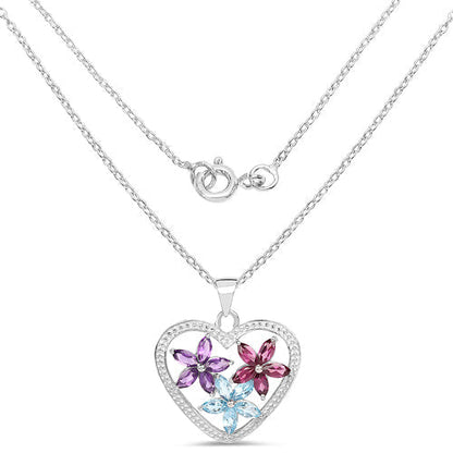 2.35 Carat Genuine Amethyst, Swiss Blue Topaz and Rhodolite .925 Sterling Silver Pendant  DestGlow