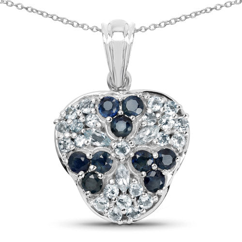 2.73 Carat Genuine Blue Sapphire and Aquamarine .925 Sterling Silver Pendant by Bids.com