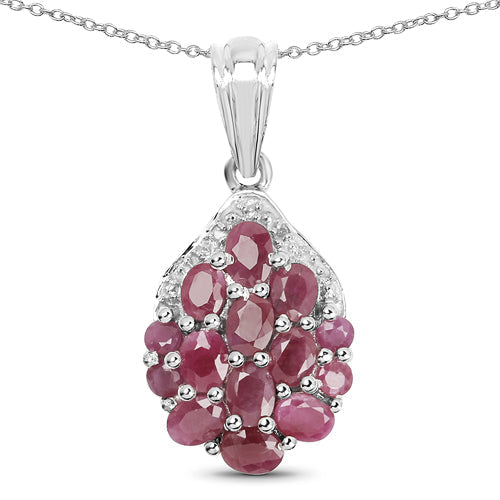 2.54 Carat Genuine Ruby &amp; White Diamond .925 Sterling Silver Pendant  DestGlow