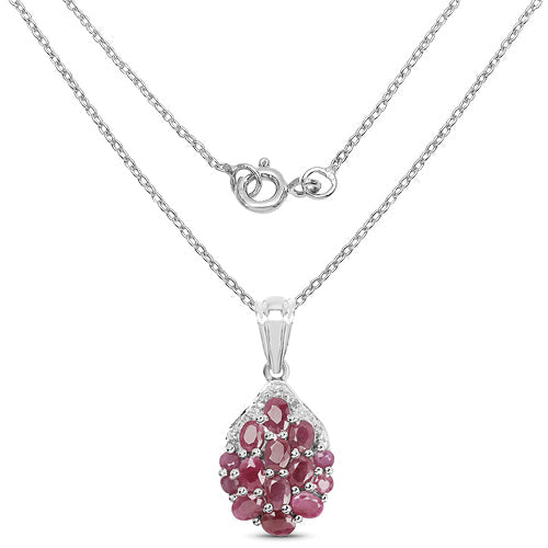 2.54 Carat Genuine Ruby &amp; White Diamond .925 Sterling Silver Pendant  DestGlow