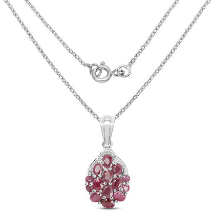 2.54 Carat Genuine Ruby &amp; White Diamond .925 Sterling Silver Pendant  DestGlow