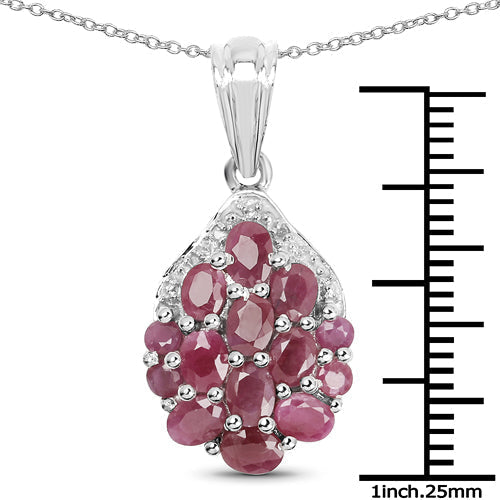 2.54 Carat Genuine Ruby &amp; White Diamond .925 Sterling Silver Pendant  DestGlow