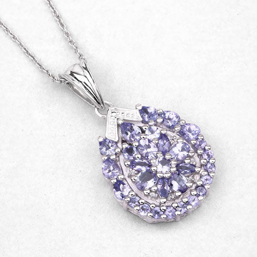 2.64 Carat Genuine Tanzanite and White Topaz .925 Sterling Silver Pendant  DestGlow