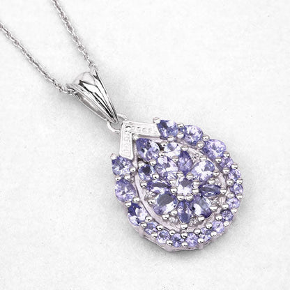 2.64 Carat Genuine Tanzanite and White Topaz .925 Sterling Silver Pendant  DestGlow