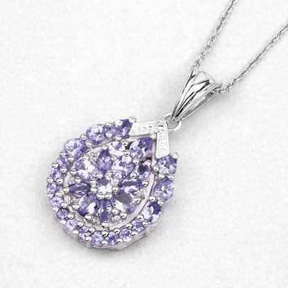 2.64 Carat Genuine Tanzanite and White Topaz .925 Sterling Silver Pendant  DestGlow