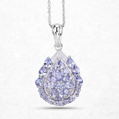 2.64 Carat Genuine Tanzanite and White Topaz .925 Sterling Silver Pendant  DestGlow