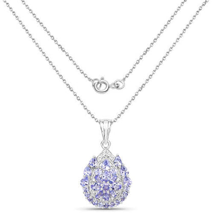 2.64 Carat Genuine Tanzanite and White Topaz .925 Sterling Silver Pendant  DestGlow