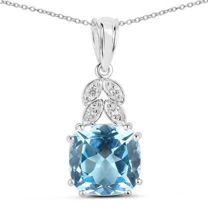 6.97 Carat Genuine Blue Topaz and White Topaz .925 Sterling Silver Pendant  DestGlow