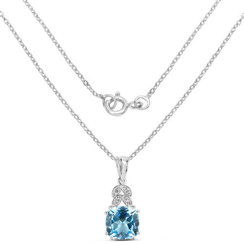 6.97 Carat Genuine Blue Topaz and White Topaz .925 Sterling Silver Pendant  DestGlow