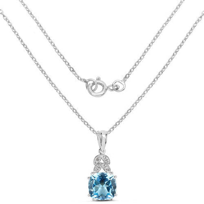 6.97 Carat Genuine Blue Topaz and White Topaz .925 Sterling Silver Pendant  DestGlow