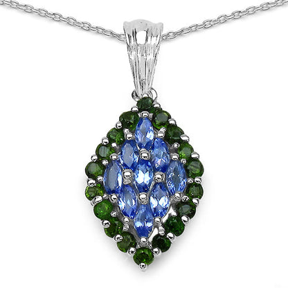 1.40 Carat Genuine Tanzanite and Chrome Diopside .925 Sterling Silver Pendant by Bids.com
