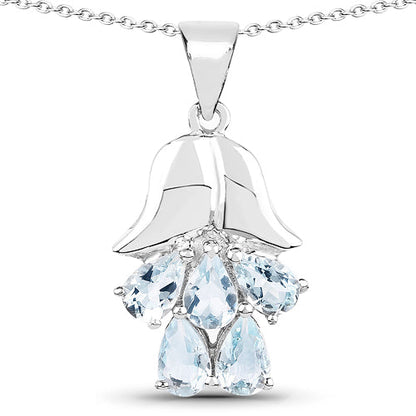 1.75 Carat Genuine Aquamarine .925 Sterling Silver Pendant  DestGlow