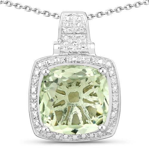 5.50 Carat Genuine Green Amethyst .925 Sterling Silver Pendant  DestGlow