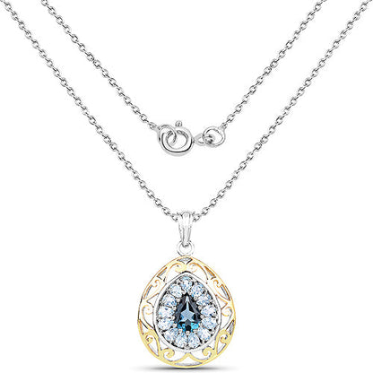 18K Yellow Gold Plated 4.44 Carat Genuine London Blue Topaz and Blue Topaz .925 Sterling Silver Pendant by Bids.com