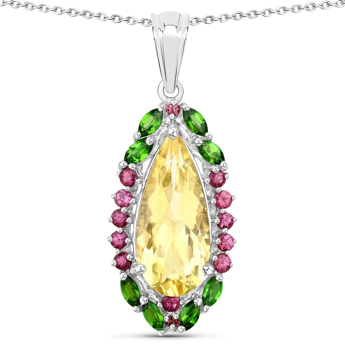 6.19 Carat Genuine Citrine, Chrome Diopside and Rhodolite Garnet .925 Sterling Silver Pendant 