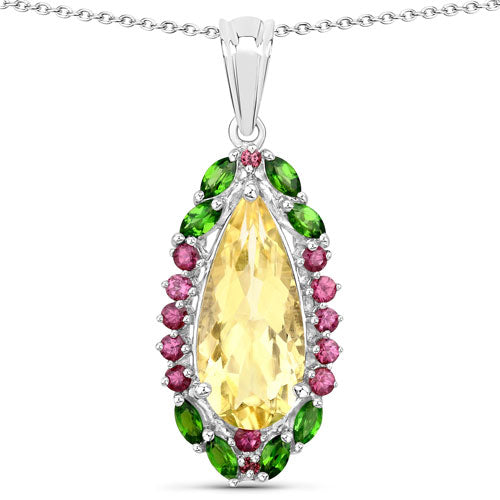 "6.19 Carat Genuine Citrine, Chrome Diopside and Rhodolite Garnet .925 Sterling Silver Pendant by Bids.com